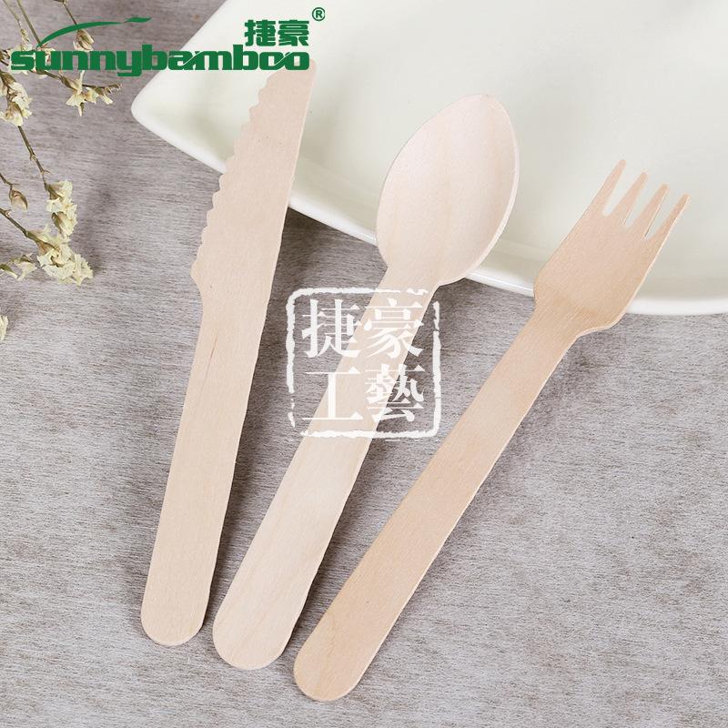 Wholesale of disposable wooden knives, forks and spoons in natural wood color, multi-purpose fruit and food disposable tableware, table forks and household wooden forks Item Picture