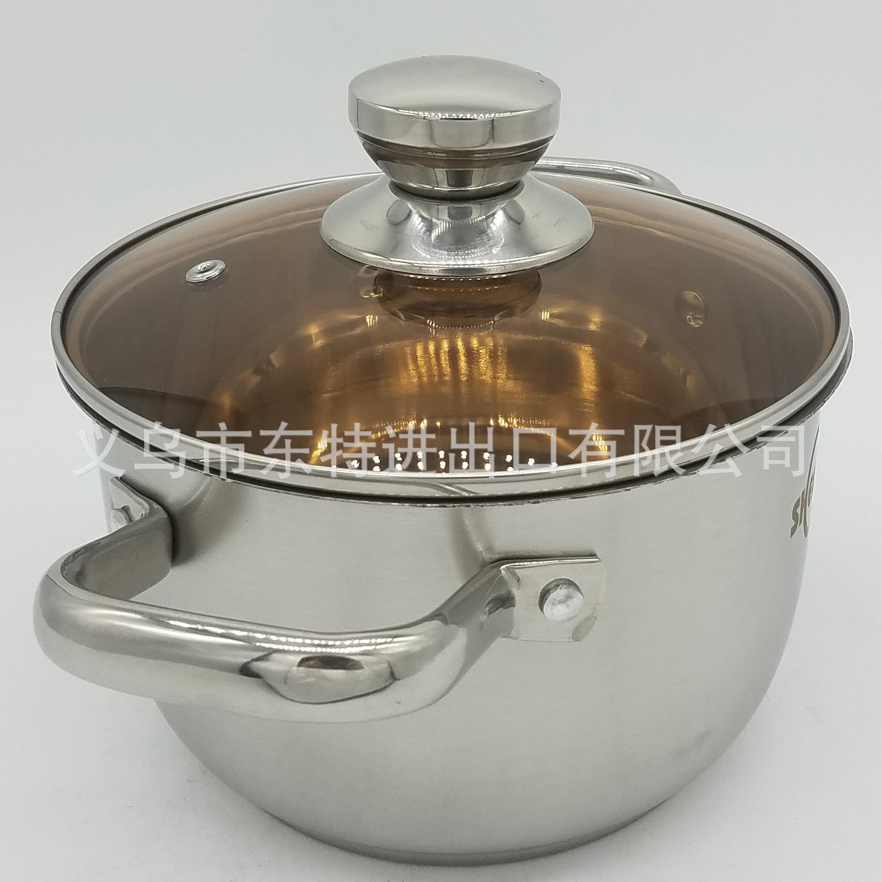 Factory direct sales of stainless steel soup pot, composite steel double-handled soup pot, household multi-purpose soup pot, tea-colored lid and double-bottom pot Specification image
