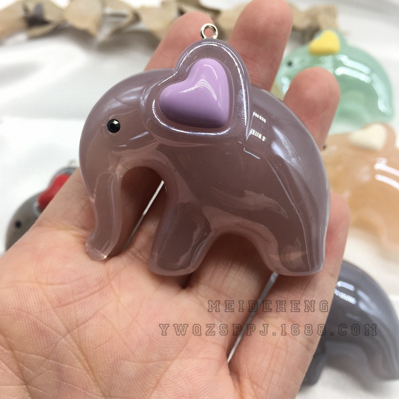 亚克力羊眼挂件高端果冻光泽漆亮油实色仿陶瓷可爱大象钥匙圈配件白底实物图