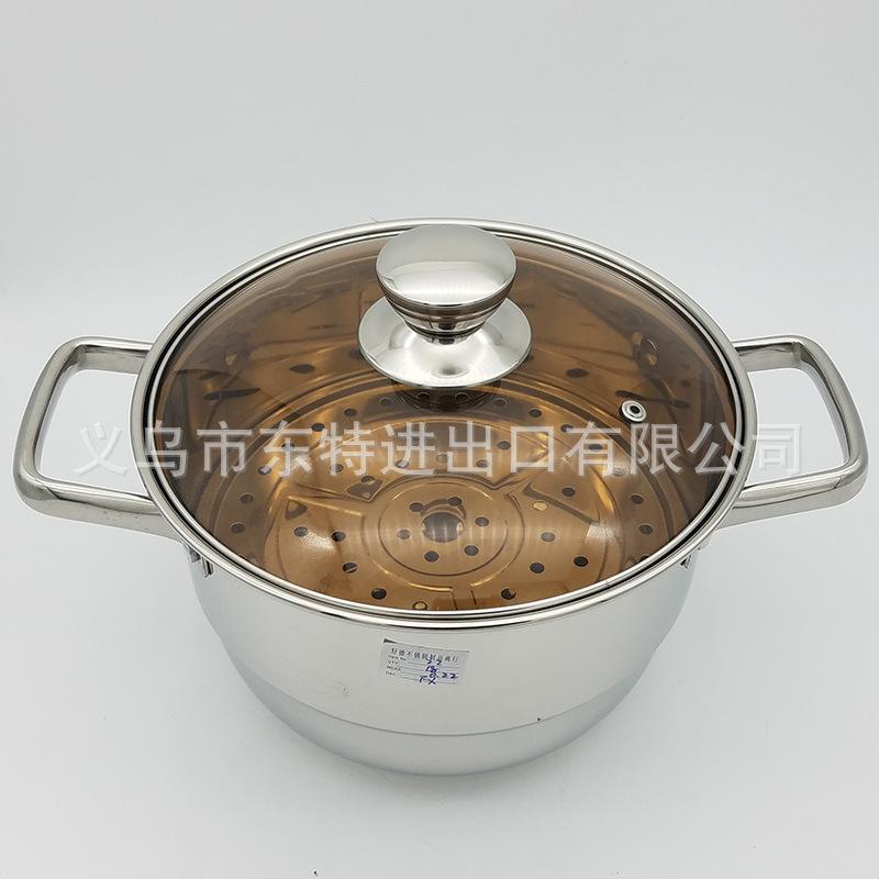 Factory direct sales of stainless steel double-bottom soup pot, household dual-purpose soup pot, high-end soup steamer, tea-colored glass lid soup pot Application Scenario