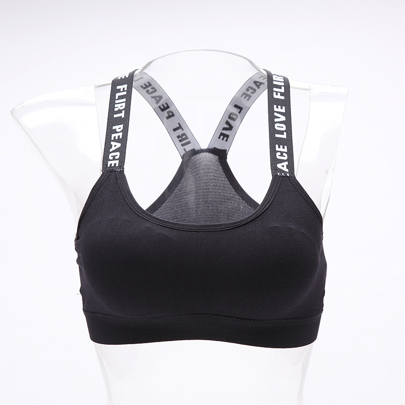 Four Seasons Classic English beautiful back letter chest wrap, chest spread, running, yoga, shockproof, comfortable, sweat-absorbing short sports underwear details Picture