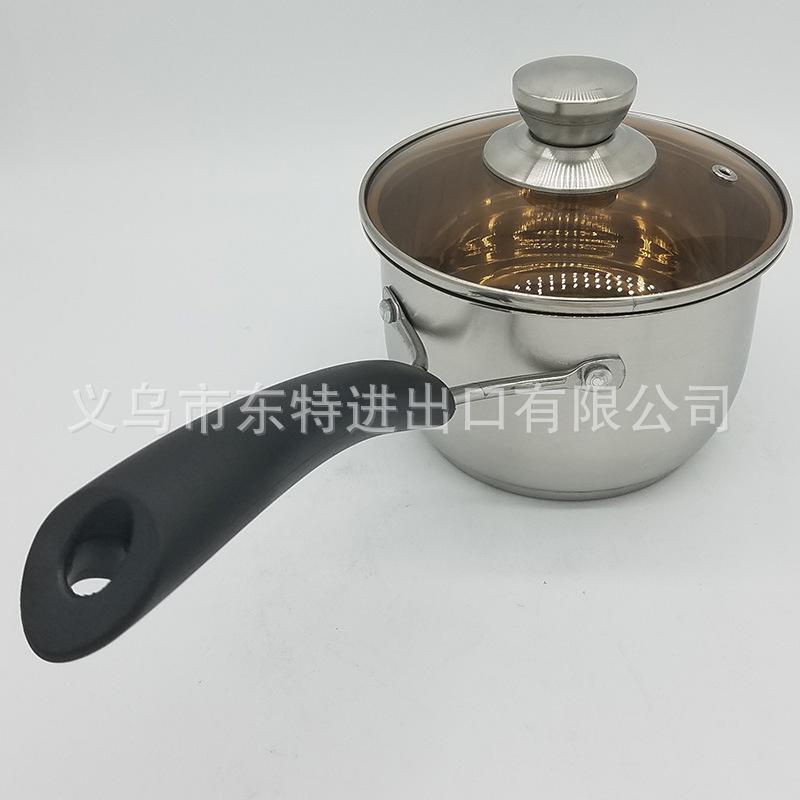 Factory direct sales of stainless steel milk POTS, Korean-style single-handle instant noodle POTS, coffee-colored LIDS, slim POTS, household milk POTS Item Picture
