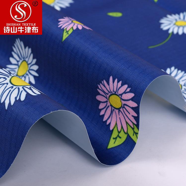 150D兰色菊花三分格印花PVC耐磨牛津布 户外用品箱包牛津布料图