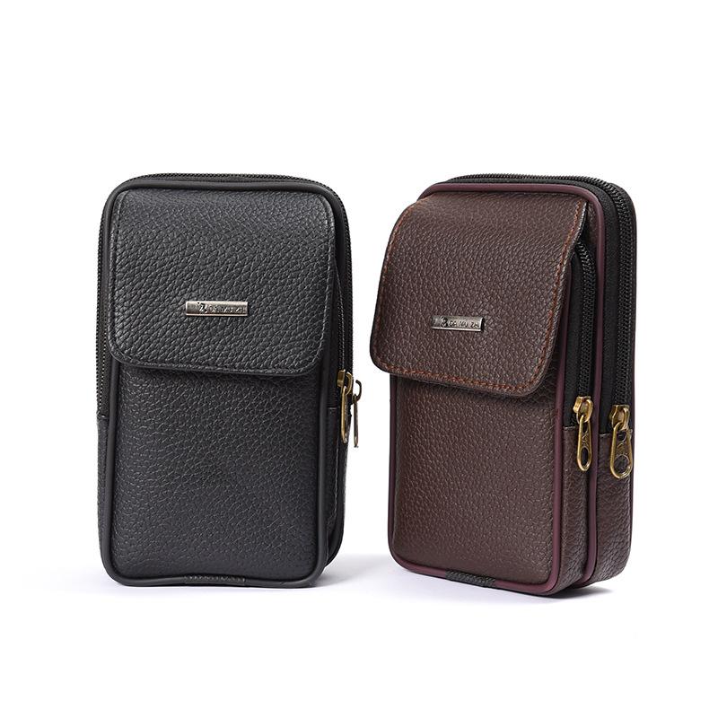 Outdoor Leisure Men Leather Small Waist Pack Wear Belt Multi-Functional Fashion Mobile Phone Bag Custom Purse Wholesale Item Picture