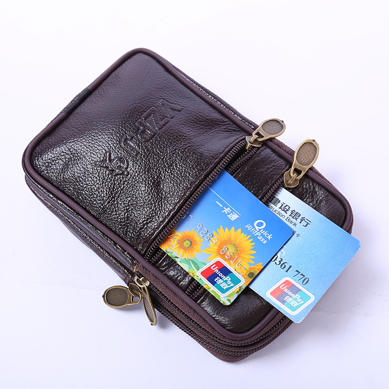 Manufacturers Wholesale Wear Belt New Business Mobile Phone Bag Male Multi-Functional Cowhide Vertical Waist Pack Change Key Wholesale details Picture