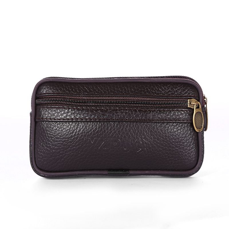 Manufacturers Wholesale Waterproof Male Mobile Phone Bag Wear Belt Fanny Pack Cowhide Multi-Functional Change Key Horizontal Casual