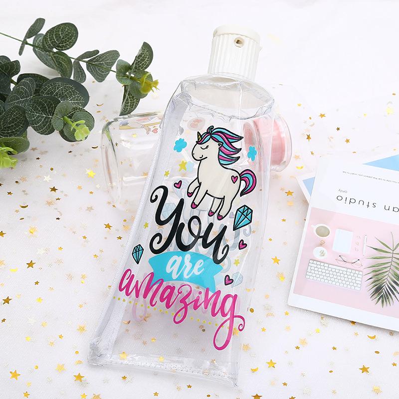 Unicorn transparente PVC pluma bolsa de dibujos animados creativo unicornio dentífrico papelería estudiante bolsa de almacenamiento estuchero desde undefined