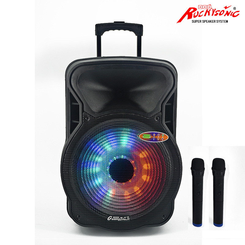 厂家直销 彩灯15寸带蓝牙户外移动拉杆电瓶音响 广场舞大功率音箱