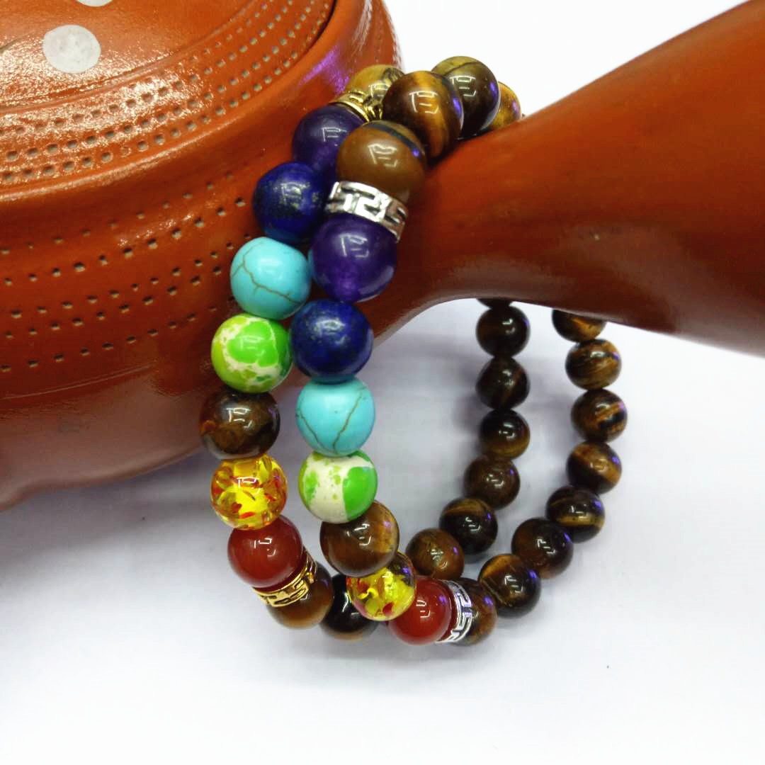 Factory direct sales of seven-chakra Tiger's Eye stone bracelet Yoga energy bracelet DIY Seven-color natural stone combination bracelet Specification image