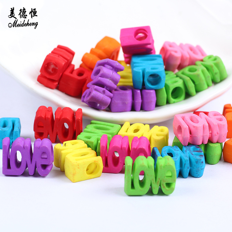 diy jewelry accessories: LOVE English letter beads, acrylic matte straight hole plastic beads, necklace loose bead accessories Specification image