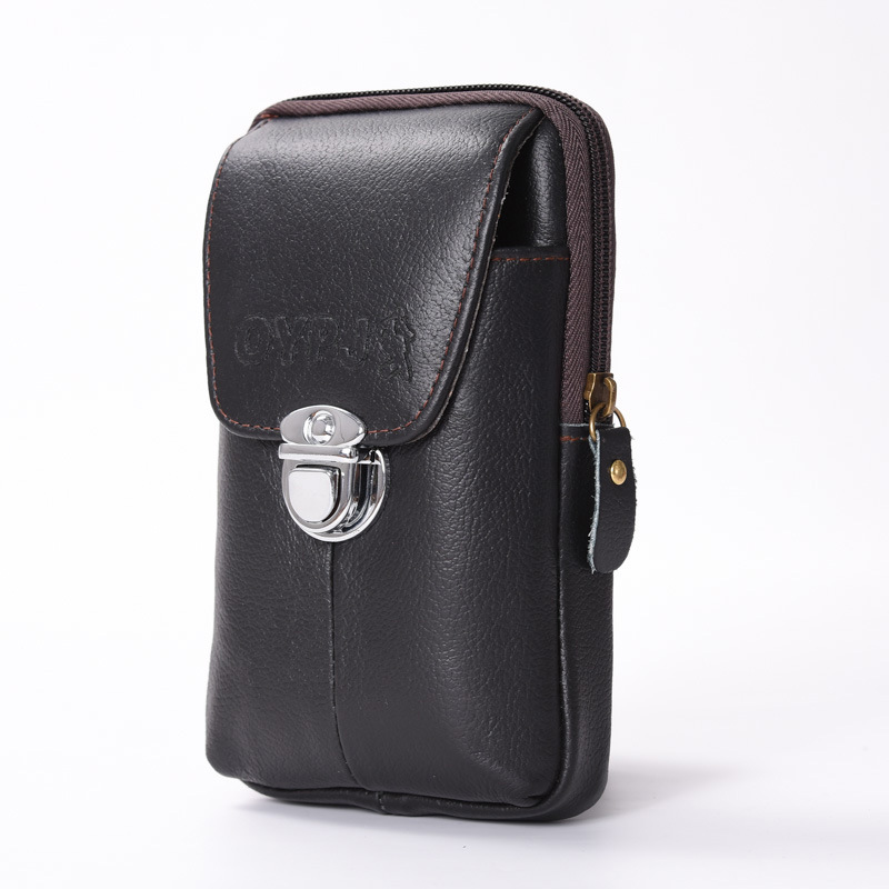 Multi-Functional Business Men Wear Belt Mobile Phone Vertical Waist Pack Horizontal Cowhide Thin Waterproof Leather Wholesale Item Picture