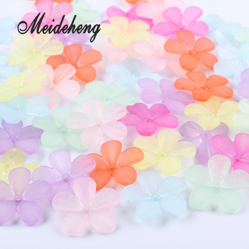 Factory direct sales of 30mm frosted transparent acrylic five-petal flower beads diy ancient-style hair accessory materials wholesale Item Picture