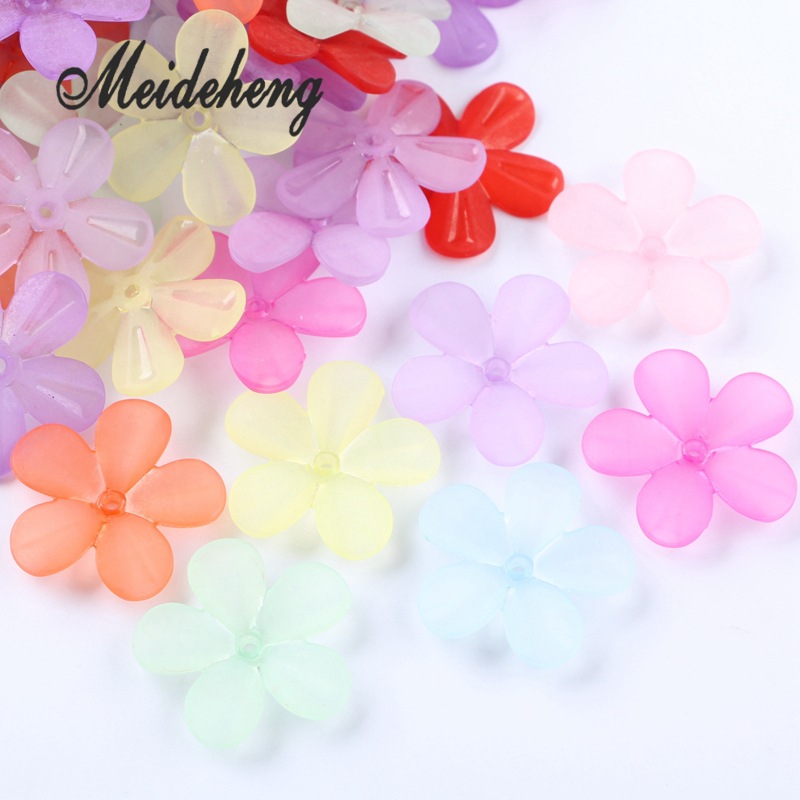Factory direct sales of 30mm frosted transparent acrylic five-petal flower beads diy ancient-style hair accessory materials wholesale Specification image