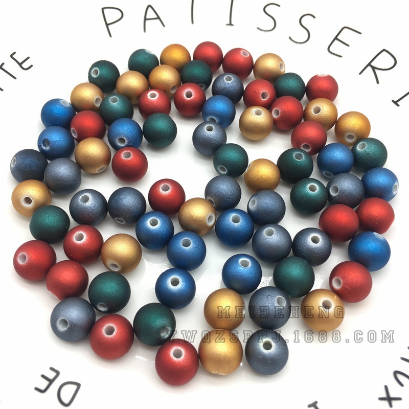 ABS喷漆橡皮珠磨砂光泽金属效果10mm圆珠饰品耳钉配件大潮牌同款细节图