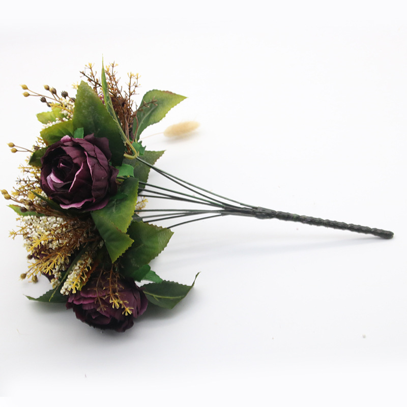 European-style artificial flowers in five colors, high-end artificial flowers, for living room home decoration, wedding, core wrapping, peonies, roses, silk flowers Item Picture