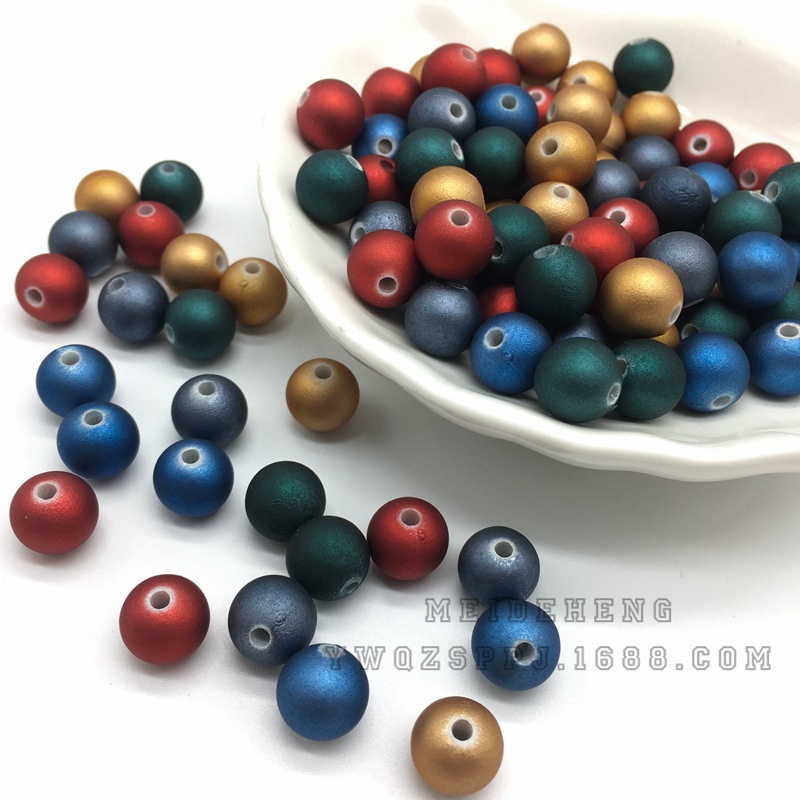 ABS喷漆橡皮珠磨砂光泽金属效果10mm圆珠饰品耳钉配件大潮牌同款白底实物图