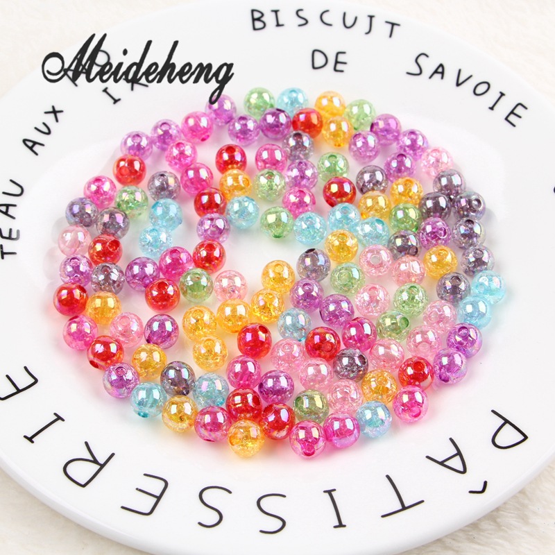 DIY jewelry accessories, color-coated single-color cracked round beads 8-14mm, headwear and hair accessory material accessories, loose beads wholesale Specification image