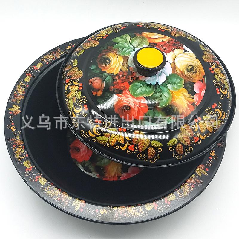 水果盘创意风格家居零食糖果婚庆结婚干果坚果盘喷漆贴花带盖果盘白底实物图