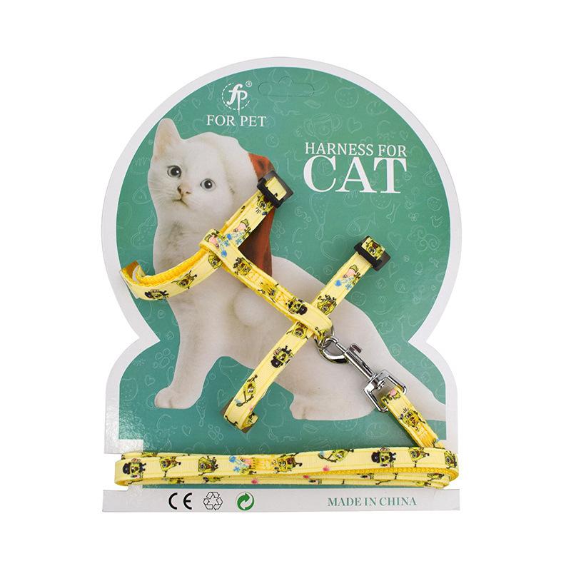Feng Pei pet supplies set fashion cartoon printed cat chest strap I-word cat leash walking cat leash undefined