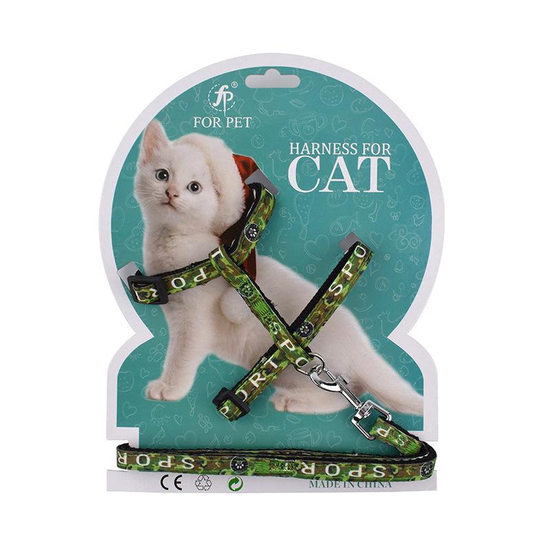 Feng Pei pet supplies set fashion cartoon printed cat chest strap I-word cat leash walking cat leash undefined
