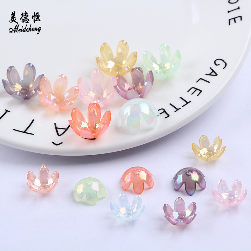 Direct sales from the manufacturer of medium-sized and small-sized acrylic six-prong flower-shaped beads, diy handcrafted beads, and glossy flower support beads details Picture