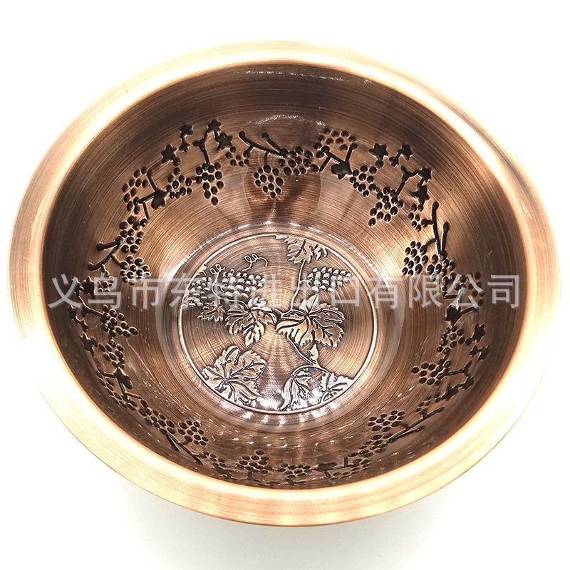 厂家直销不锈钢压花盆葡萄盖盆古铜色创意盖盆出口多用盆白底实物图
