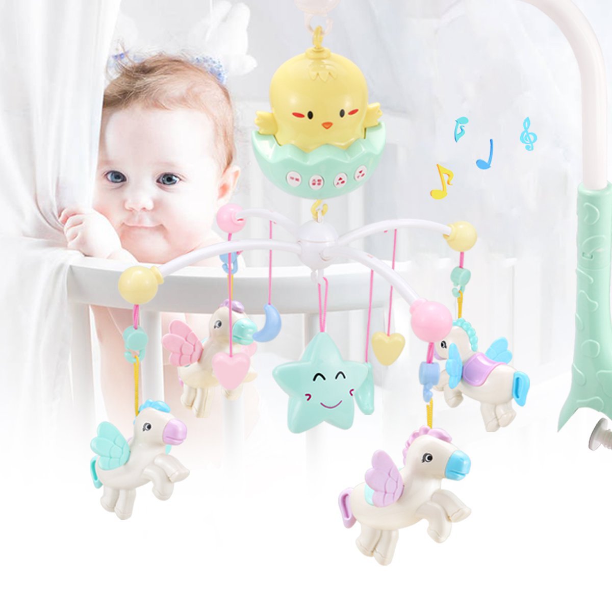 婴幼儿床铃音乐旋转婴儿床头摇铃3-6-12个月宝宝床挂男益智女孩图