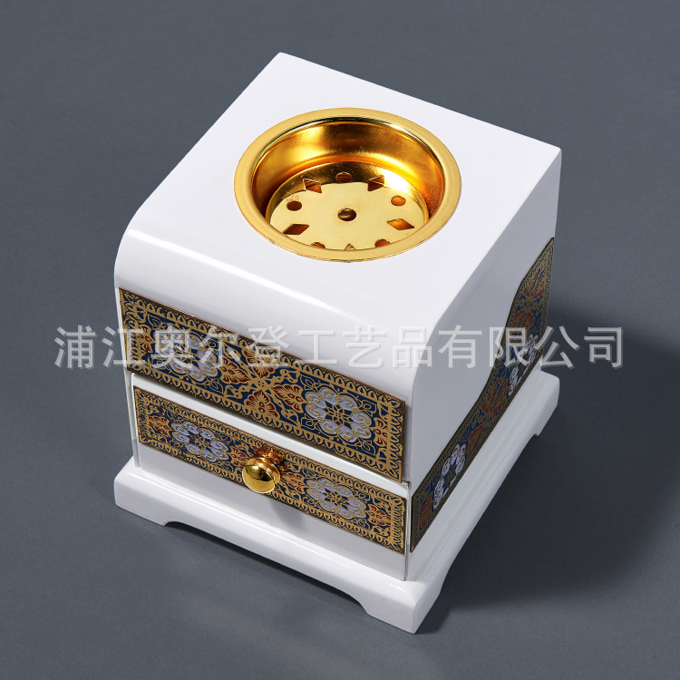 Middle Eastern Arab wooden plate copper incense burner, reverse flow sandalwood incense burner, creative wholesale, hollowed-out Buddhist Indian incense burner details Picture