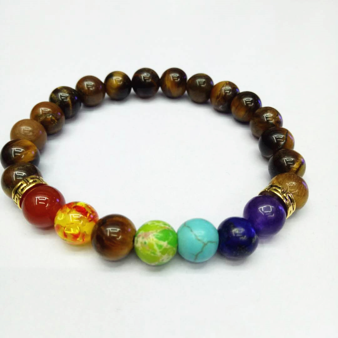 Factory direct sales of seven-chakra Tiger's Eye stone bracelet Yoga energy bracelet DIY Seven-color natural stone combination bracelet undefined