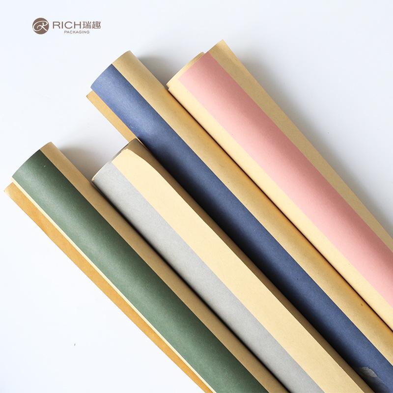 Ruiqu's new horizontal and vertical printed kraft paper for flower shops, bouquets, fresh flowers, packaging materials, and floral tools details Picture