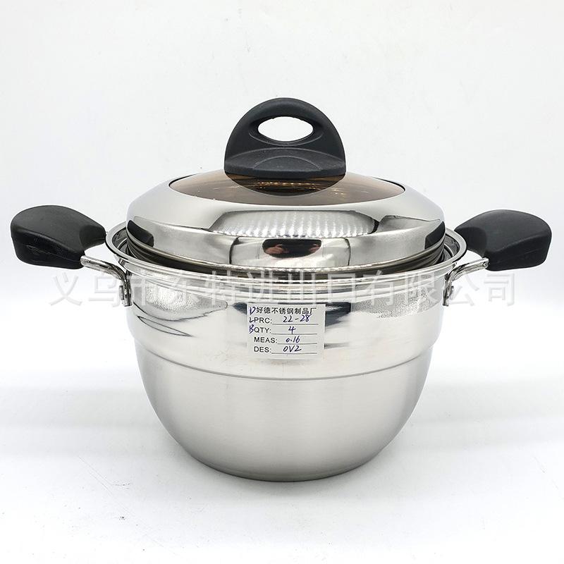 Factory direct sales of stainless steel soup pot 22-28cm, 4-piece set, electric wooden handle soup pot, multi-functional soup pot details Picture