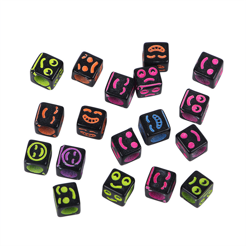Acrylic large-hole through-hole smiling face small square bead rubber band versatile hair accessory diy handcrafted material accessory Item Picture