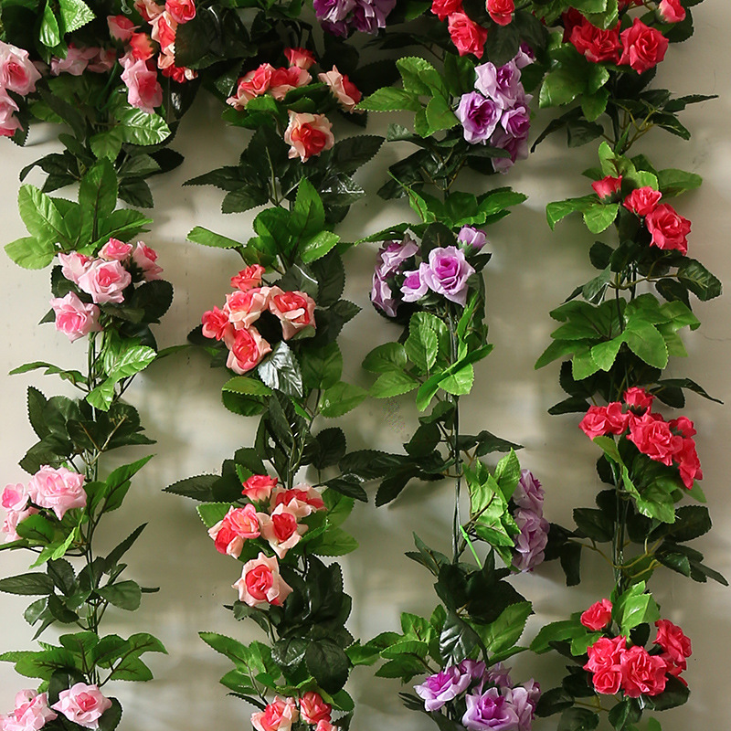 Emulación rosa flor ratán colgante de pared flor de seda decoración de boda sakura ratán flor falsa emulación de techo planta flor ratán Specification image