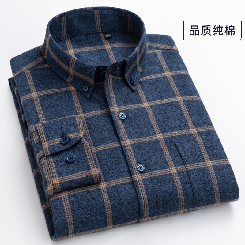 Mens Khmer wool plaid long sleeve shirt mens autumn Business casual Khmer middle-aged dad shirt spring summer style