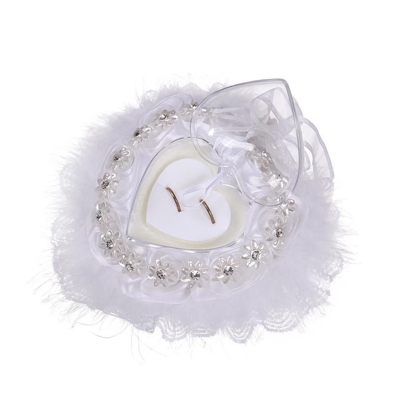Wedding products, wedding products, wedding products, wedding products, wedding products, direct supply from wedding product manufacturers, new white wedding ring pillows, heart-shaped lace trim rings for brides and grooms, wedding supplies Item Picture