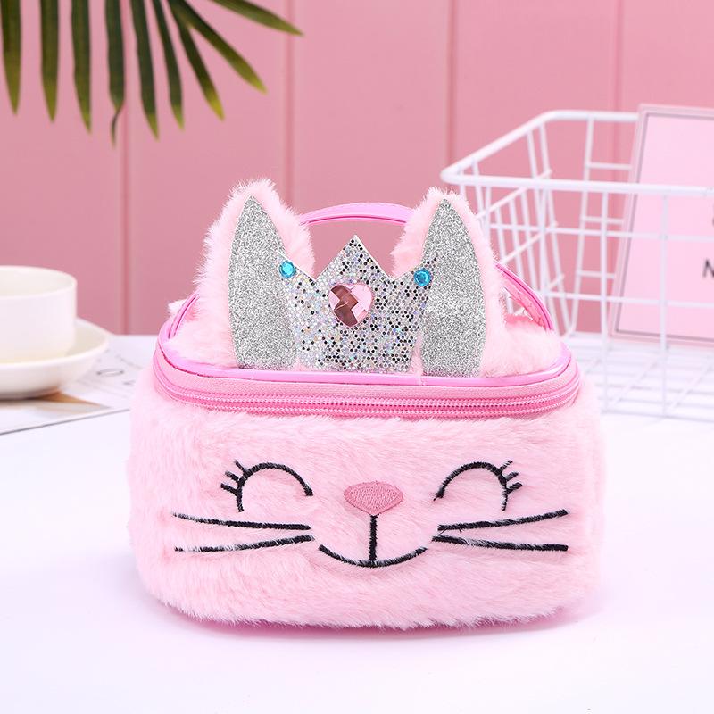 Wholesale of large-capacity cosmetic bags for cats and rabbits in foreign trade, pu leather cute hand-held bags, and storage bags for girls and children undefined