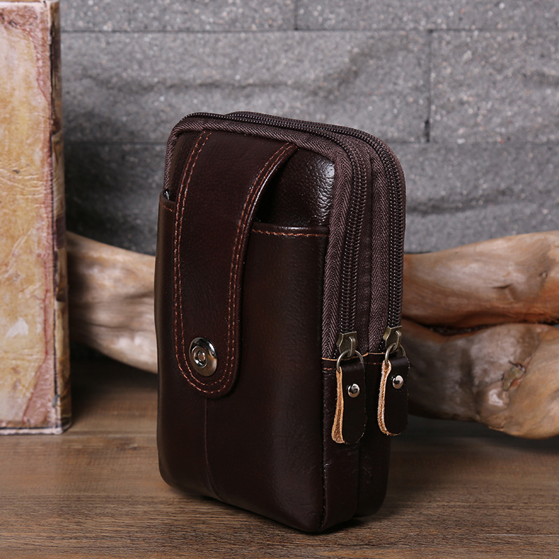 Three-Layer Vertical Bag Small Magnetic Buckle Waist Pack Leather Vertical Mobile Phone Bag Portable Men's Waist Pack Mobile Phone Storage Bag Small Hanging Bag details Picture