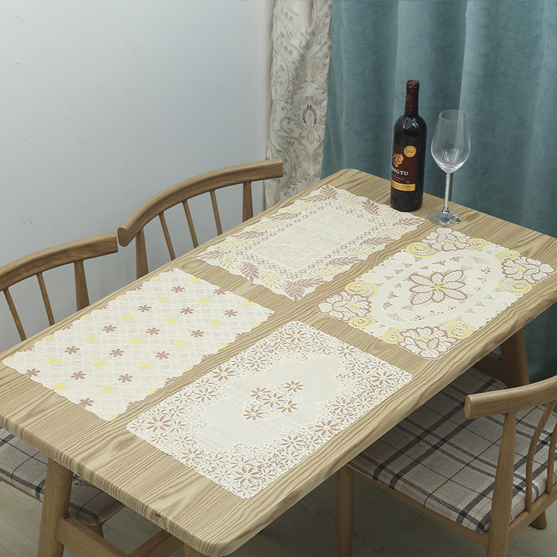 Wholesale of new PVC creative printed placemats, hotel and restaurant anti-slip Western placemats, heat-insulating plate MATS, white base rice base table MATS and bowl MATS details Picture