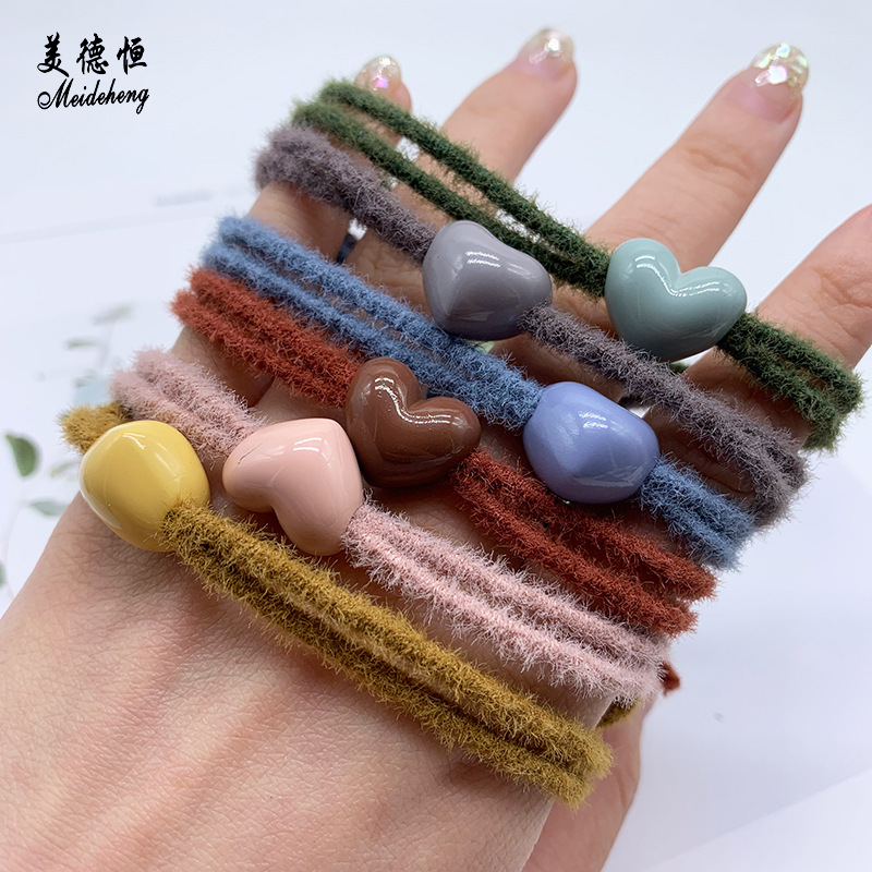 Factory direct sales of hair accessories, hair strings, plush high-elasticity rubber bands, diy fresh color headwear, rubber bands, versatile details Picture