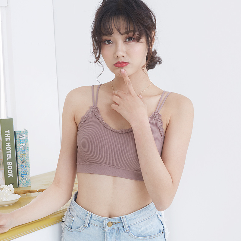 新款女士吊带背心纯色打底细肩带性感抹胸蕾丝透气舒适背心批发