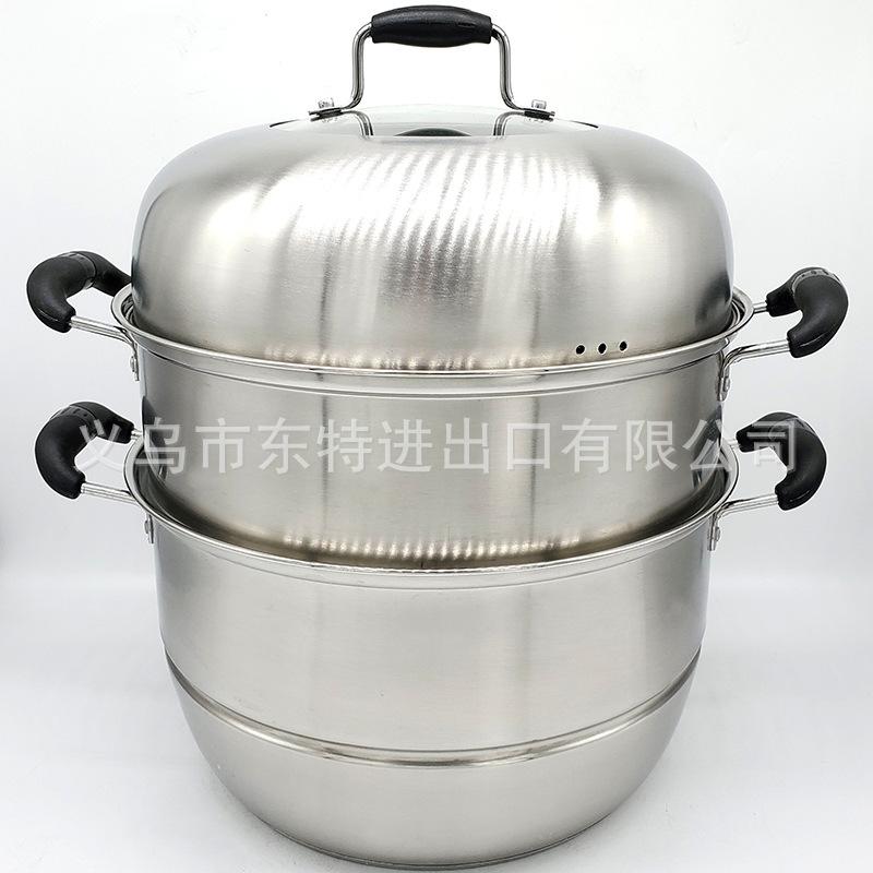 Stainless steel thickened steamer, electric wooden handle, bottom combination cover, three-layer steamer, household multi-functional soup steamer Specification image