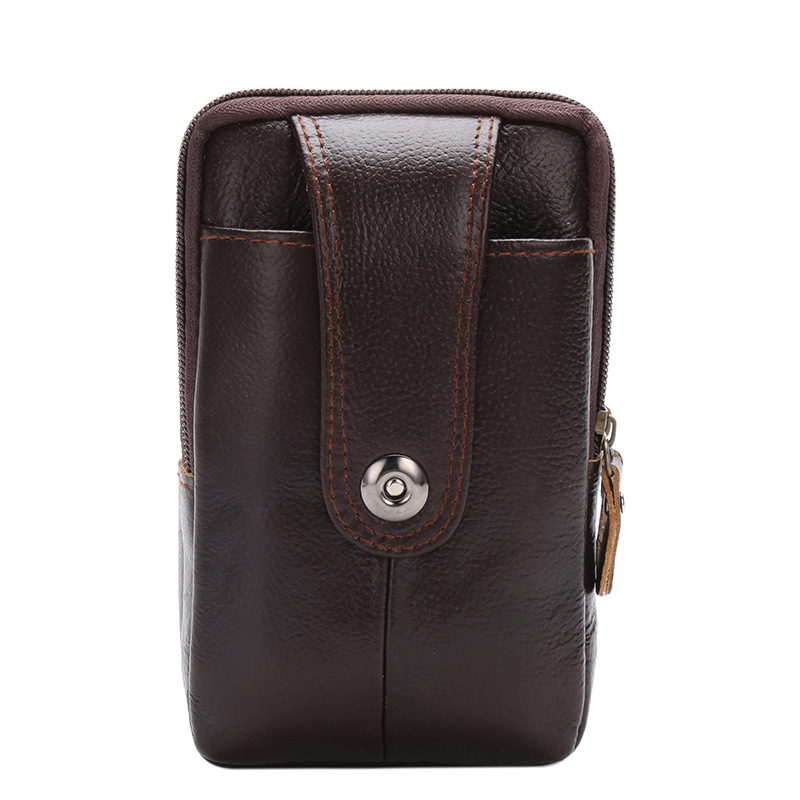Three-Layer Vertical Bag Small Magnetic Buckle Waist Pack Leather Vertical Mobile Phone Bag Portable Men's Waist Pack Mobile Phone Storage Bag Small Hanging Bag Item Picture