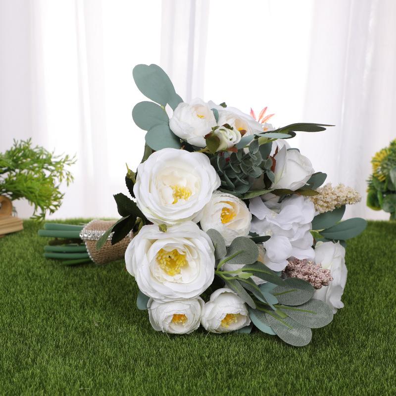 European-style simulated bride's bouquet, wedding bride's bouquet, white simulated rose, wholesale wedding supplies Specification image