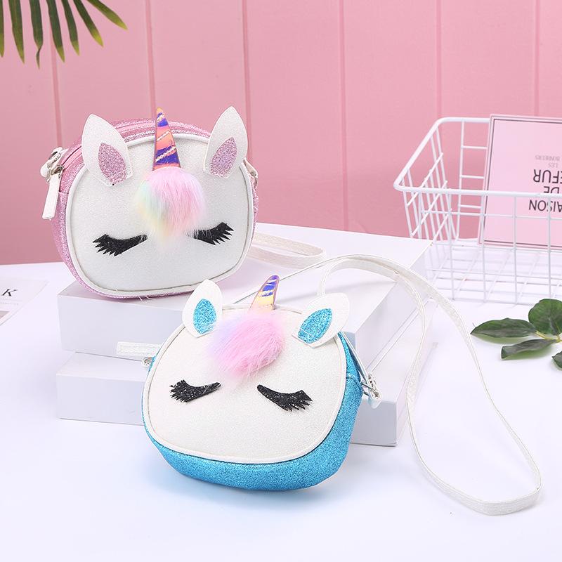 The new Unicorn crossbody single-shoulder bag is a bright pink children's cartoon travel cute student single-shoulder bag for girls