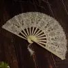 Creative new lace fans, white cotton fabric hollowed-out folding fans, performance fans, decorative fans, wedding supplies wholesale undefined
