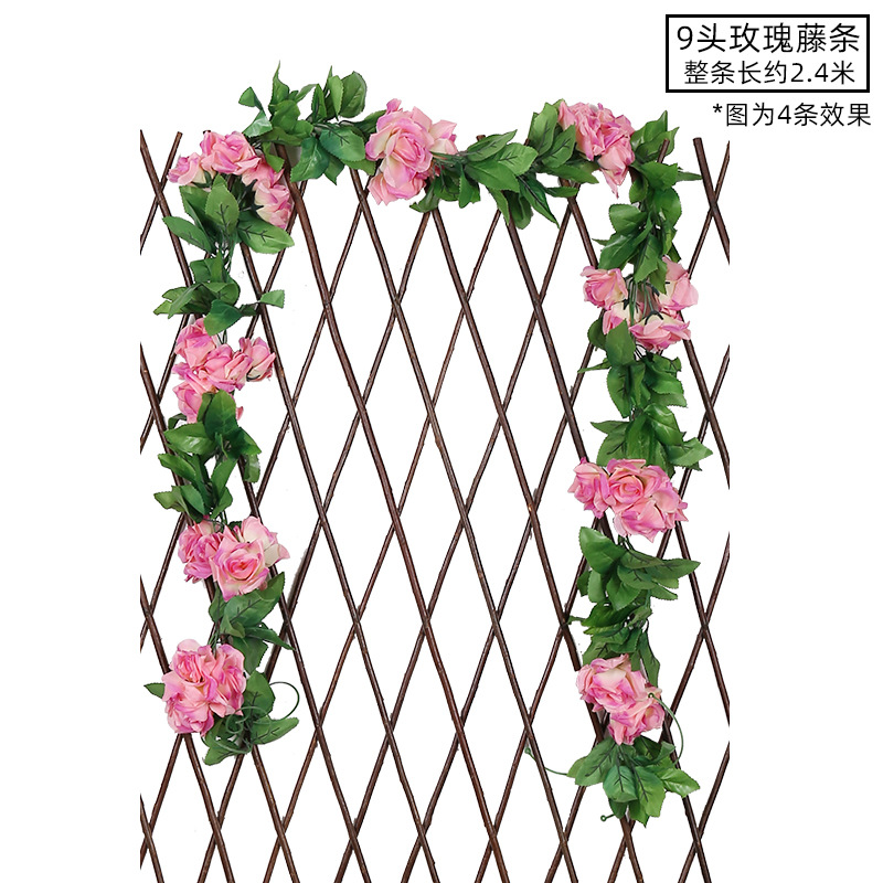 Emulación rosa flor ratán colgante de pared flor de seda decoración de boda sakura ratán flor falsa emulación de techo planta flor ratán undefined