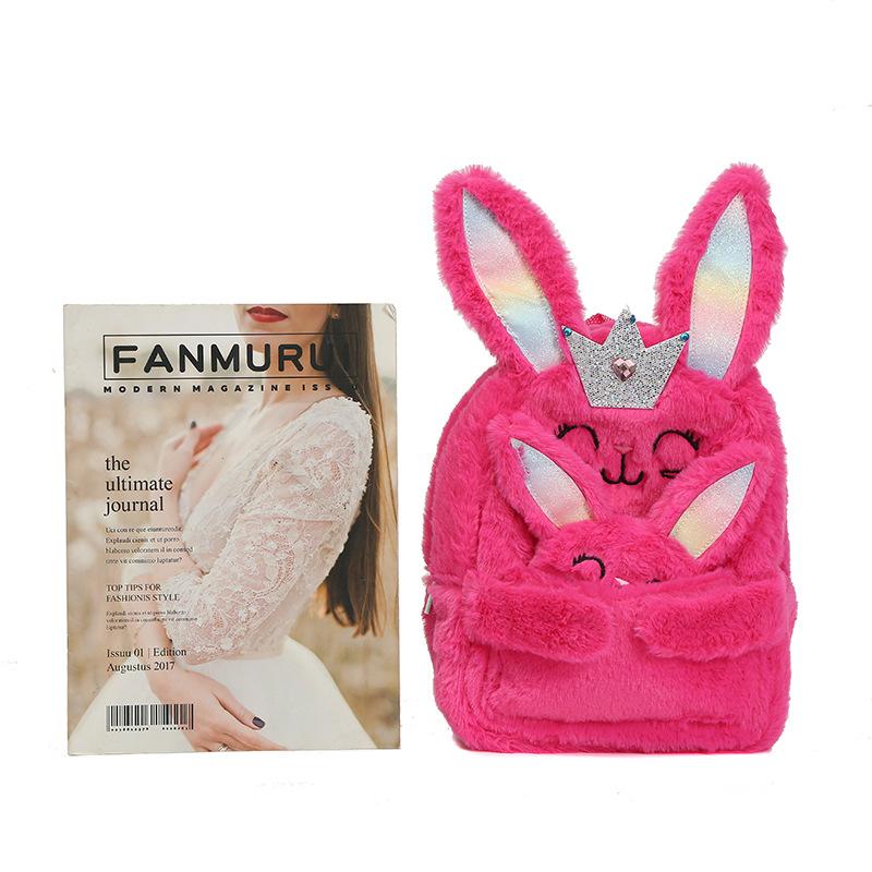 Cross-border women's bag Unicorn Colorful Rabbit plush cute backpack Korean version casual and cute children's student schoolbag Item Picture