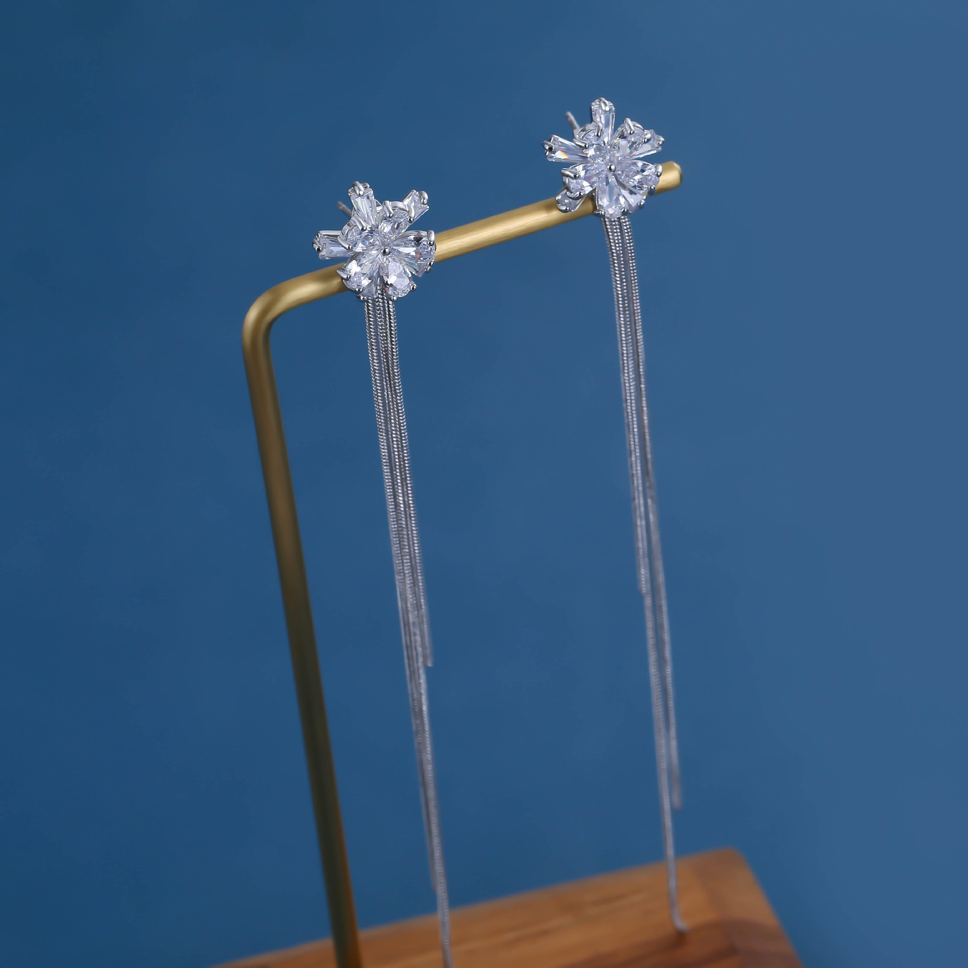 Korean version ice flower tassel earrings for women, 925 silver needle stud earrings, long style, fashionable, individual and elegant earrings manufacturer wholesale Application Scenario