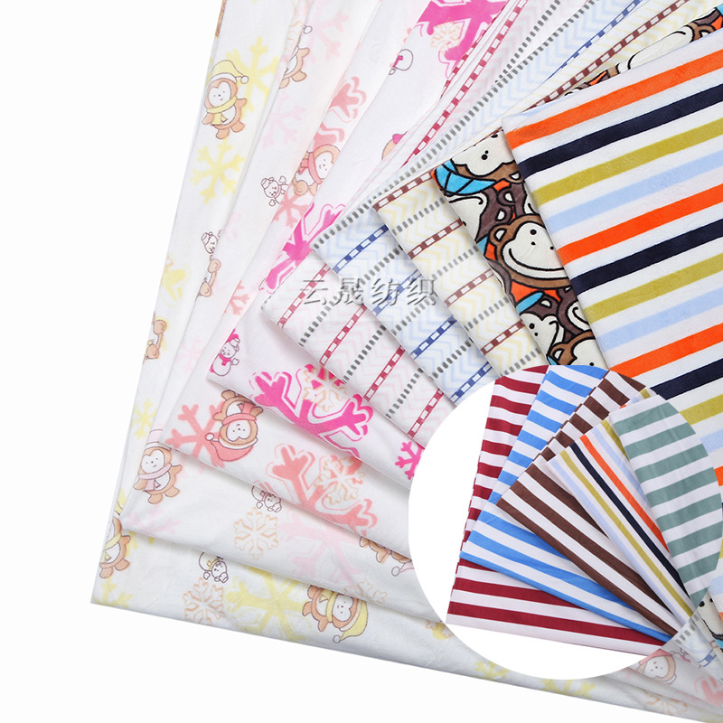 In-stock knitted printed fabric, baby fleece printed crystal fleece fabric, crystal fleece home wear and home textile fabric