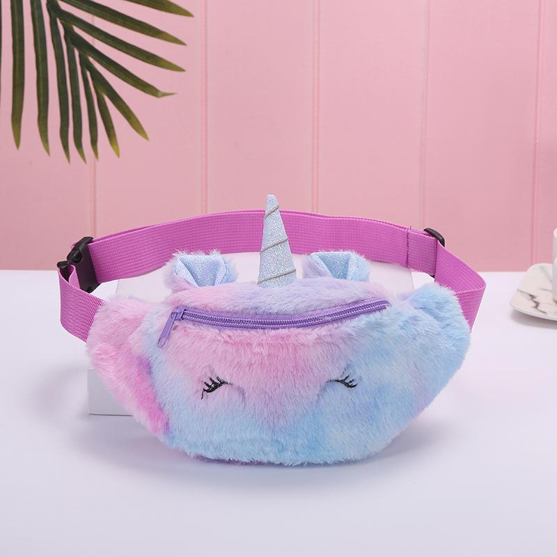 unicorn colorful plush waist bag for autumn and winter, new cartoon single-shoulder crossbody bag, embroidered by girls and students Specification image